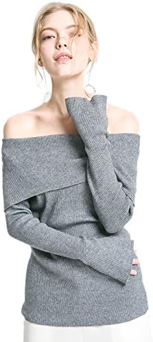 Bilili Womens Soft Knit Bell Sleeve Off The Shoulder Sweater (L, Gray)