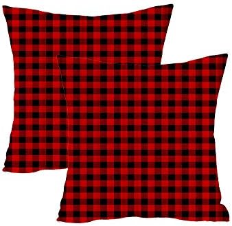 Set of 2 Red and Black Retro Checkers Plaid Pattern Gift Cotton Linen Throw Pillow Covers Case Cushion Cover Sofa Decorative Square 18x18 inch Decorative Pillow Wedding Birthday