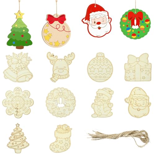 UR URLIFEHALL 40 pcs Random Unfinished Wooden Christmas Ornaments Blank Snowman Deer Xmas Tree Wood Slice Cutout for Home Crafts Hanging Decorations at Amazon