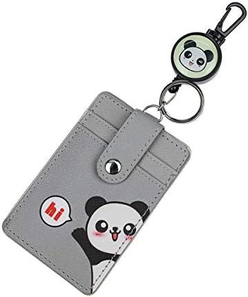 HASFINE Cute ID Badge Holder Retractable Reel Clip with Heavy Duty Carabiner and Key Ring 3 Card Card Case Wallet for Girls Teens Women, Panda