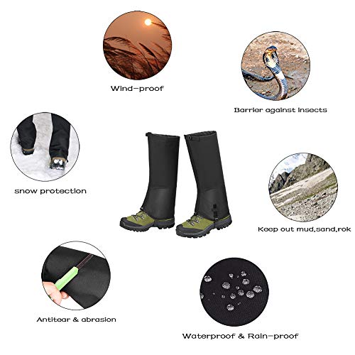 PESTON Leg Gaiters, Waterproof Hiking Gaiter Breathable Anti-wear Snow Boot Covers for Women & Men Outdoor Research Hiking Hunting Climbing