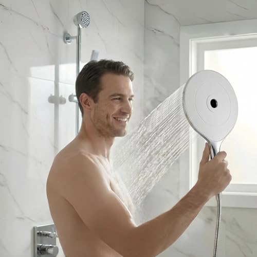 Large Hand Shower, Voolan High Pressure Hand Showers, Chrome Rain Shower 7.5" with a Jet Wide Enough to Cover the Entire Body, Round