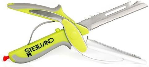 Steeliano Clever-Food-Cutter 6 in 1 Universal Kitchen Knife Scissors Cutting Board Peeler Chopping Knife Bottle Opener Food Chopper Salami Slicer for Vegetables Fruits Meat and Cheese