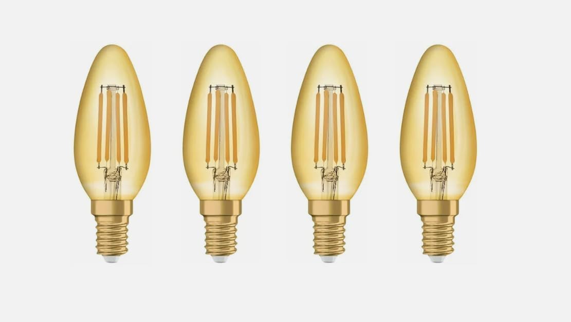 Lampwise 4X Vintage 1906 4.5W = 37W SES-E14 LED Filament Gold Candle Bulbs - Extra Warm 2500K