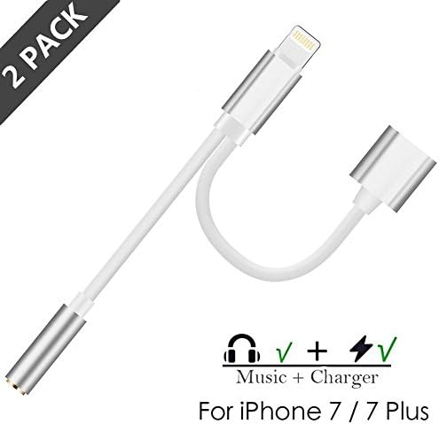 iPhone 7/7 Plus Lightning Adapter,CHILTIAN 2 in 1 Lightning Adapter and Charger,2-Port Lightning to 3.5mm Aux Headphone Jack and Charger Cable adapter for iPhone 7 / 7 plus adapter … (sliver)