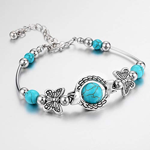 TONGHANG Women\'s Turquoise Bracelet Classic Luxury Summer Unique Design Beaded Imitation Gemstone Butterfly Bracelets Jewelry Gift for Women Girls (1pcs,B)