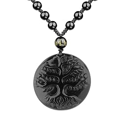 VIKCAUX Black Obsidian Necklace Tree of Life