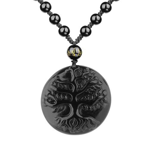 VIKCAUX Black Obsidian Necklace Tree of Life