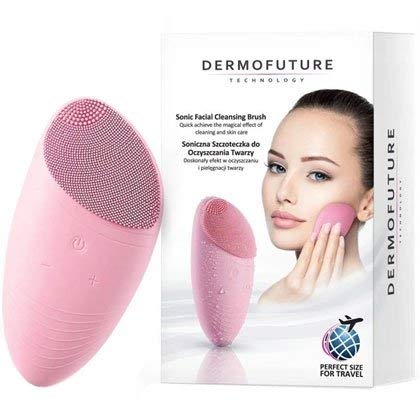 DERMOFUTURE SONIC BRUSH FOR FACE CLEANSING PERFECT SIZE FOR TRAVEL (PINK)