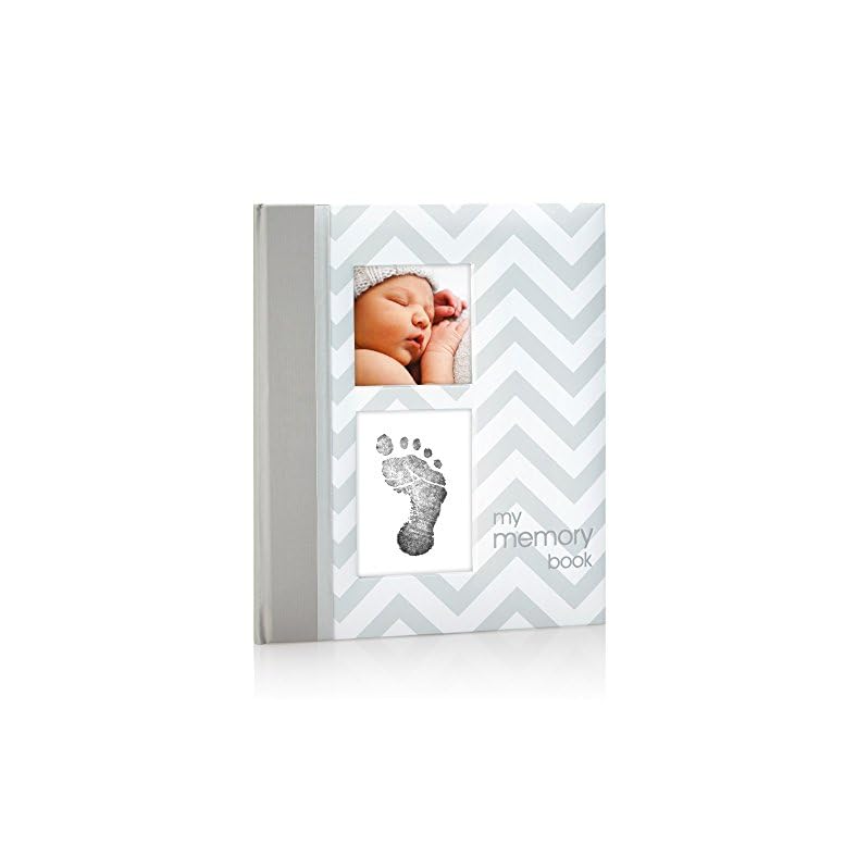 Pearhead First 5 Years Chevron Baby Memory Book, Clean-Touch Baby Safe Ink Pad for Baby’s Handprint or Baby’s Footprint…