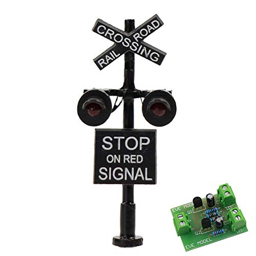 JTD1507RP 1 Set N Scale Railroad Train/Track Crossing Sign 2 Heads LED Made + Circuit Board Flasher-Flashing Red Train Stop on red Signal Lights Decoration and Party