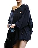 Smile Fish Women Casual Oversized Hole Off Shoulder Pullover Sweatshirt