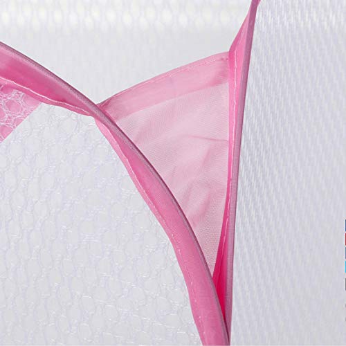 Portable, Durable Handles, Laundry Basket Pop Up Mesh Bin Tidy Storage Foldable Cloth Washing Bags Hamper 2Pcs (Pink)