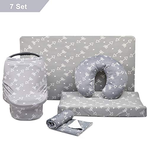 BORITAR Baby Arrow Set(Baby Blanket+Baby Changing Pad Covers+Baby Crib Sheets+Car Seat Cover Canopy+Minky Nursing Pillow Covers) 5Pack