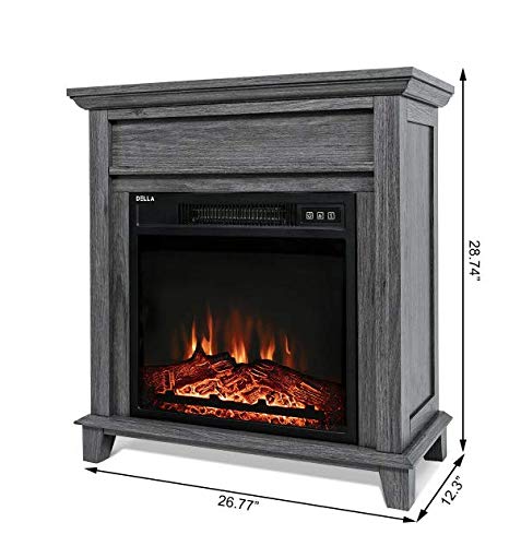 Della 27" 1400W Freestanding Portable 3D LED Electric Firebox Fireplace Mantel Heater Realistic Stove - Grey