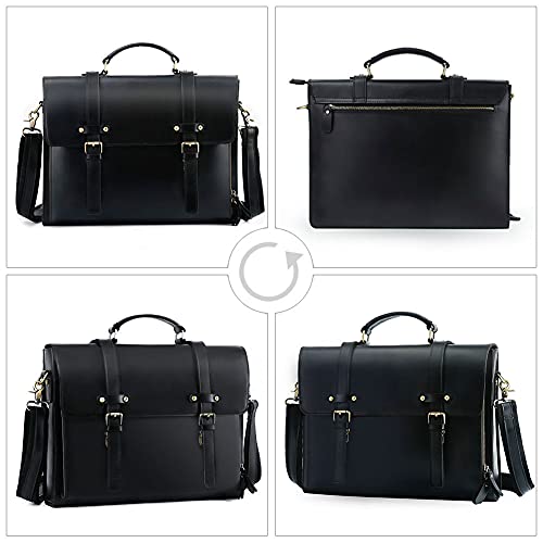 Leathario Men's Genuine Leather Briefcase Messenger Shoulder Bag 14
