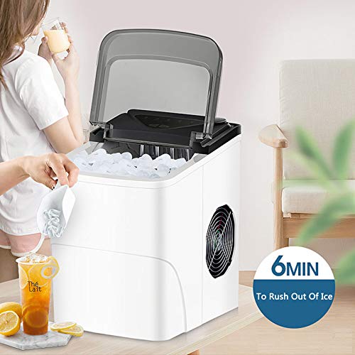 JTJxop Eiswürfelmaschine, Tragbarer Kompakter Eiswürfelbereiter mit 24 Lbs (33 Lbs / 24H), 9 Eiswürfel in 6 Minuten… – Bild 7