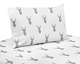 3 Piece Twin Sheet Set for Grey and White Woodland Deer Bedding Collection