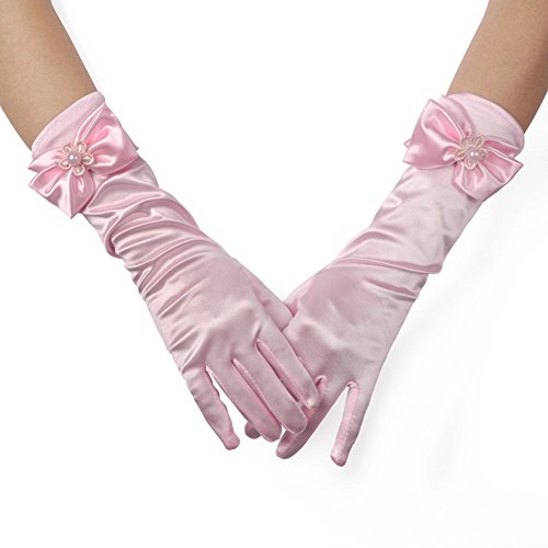 Lusiyu Girl Solid Color Long Elbow Length Formal Pageant Glove (Pink 01) - Thumbnail 4
