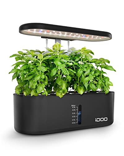 iDOO Coltivazione Idroponica con Timer Automatico, Lampada LED per Piante, Giardino Intelligente con Allarme Mancanza D'acqua, Altezza Regolabile, 10 baccelli Germinazione kit