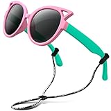 RIVBOS Rubber Kids Polarized Sunglasses With Strap Glasses for Boys Girls Baby and Children Age 3-10 RBK002 （pink&green）