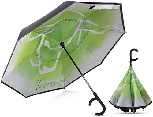 Broni Large Reverse Folding Umbrella Inverted With C Handle Windproof Self Standing Auto Close UV Protection | Upside Down Umbrella Exclusive Zodiac Design| Gifts For Men & Women by Taurus