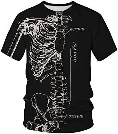 Boodtag Skeleton Print T-shirts Halloween Fancy Dress for Men Ladies Short Sleeve Cosplay Tee Top (Black, Large)