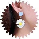 Iaceble Vintage Daisy Dangle Earrings Yellow Flower Drop Earrings Gold Acrylic Square Stud Earrings Flower Petal Earrings Jewelry for Women