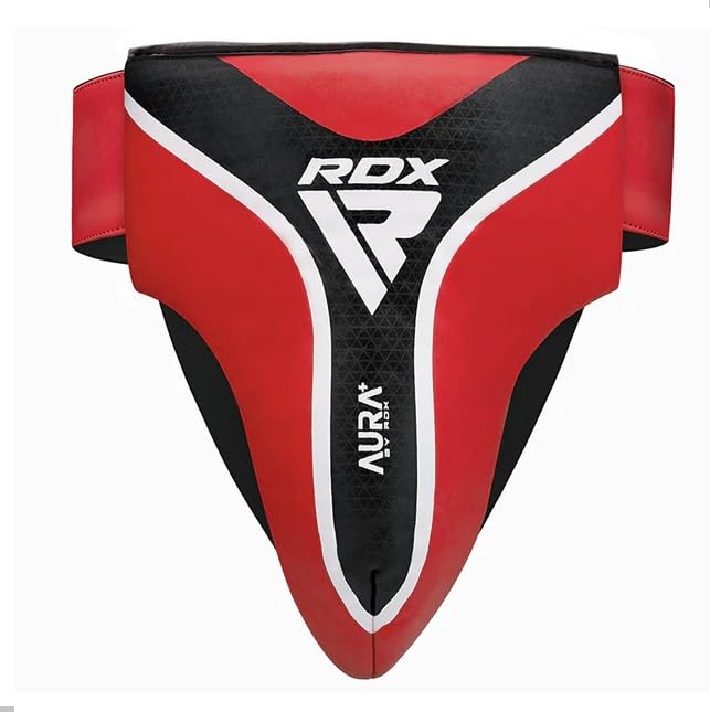RDX Groin Guard Aura Plus T17 for Boxing, MMA, Muay Thai, Martial Arts – Kalix Skin Leather, EVA-Lution Padding, PVC Cup Protection – Breathable & Lightweight Protective Gear (Red, L)