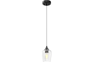VONLUCE Black Pendant Light for Kitchen Island, Pendant Light Fixture w/Hanging Cord for Bedroom & Hallway, Kitchen Pendant Lighting Over Island with Clear Glass Shade