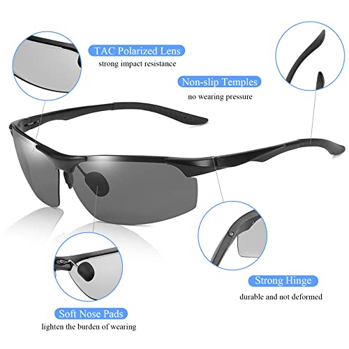 Yfdkeey Polarized Photochromic Sunglasses Mens Polarized Sunglasses Outdoor Anti-Glare Glasses Lightweight Sports Sunglasses