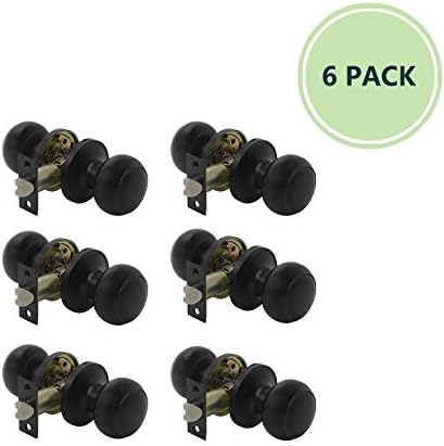 6 Pack of Pro-Grade Round Ball Passage Hallway Closet Door Knobs Handles, Matte Black Finish, Vintage Style