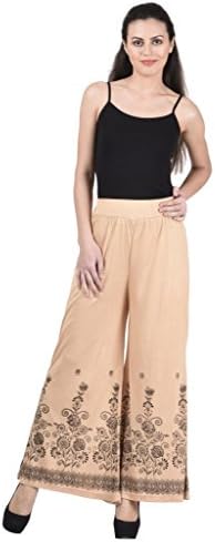 Numbrave Women's Viscose Flower Palazzo Free Size Beige