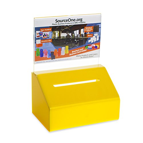 Source One Heavy Duty Donation/Ballot Box with Lock and Sign Holder (1 Pack, Yellow)