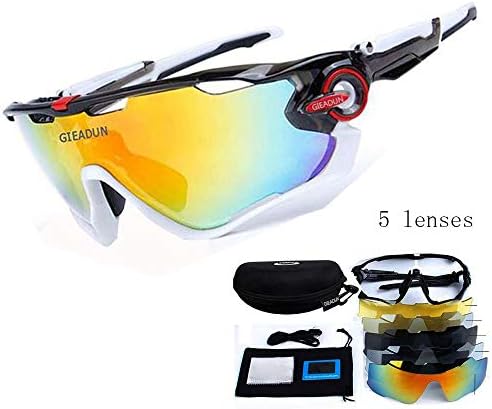 TOPTOJOKLJGDGHJH Men's Sports Cycling Sunglasses Women's UV Protection Polarized Glasses Fishing Golf Baseball Men's Sports Goggles, 5 Exchangeable Lenses