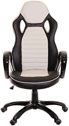 TimeOffice Ergonomic PU Leather High-Back Bucket Seat - Grey/Black - Comfort Executive Office Desk Chair With Racing Style Office Swivel Chair - Best Used For Computer Desk, Office, Gaming