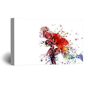 Canvas Wall Art Sports Theme - Watercolor Style Man Running a Football - Giclee Print Gallery Wrap Modern Home Art Ready to Hang - 12x18 inches