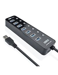 jiazijia 7-puertos USB 3.0 Ultra delgado Hub de datos para Mac, PC, unidades Flash USB y otros dispositivos + adaptador de alimentación