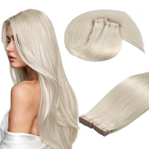 DOORES Natural Remy Straight Extensions, Platinum Blonde 35 cm 14 Inch 100 g 40pcs, Adhesive Extension Natural Hair Straight Skin Weft Remy Hair Extensions