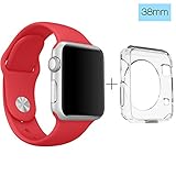 Apple Watch 38mm Band, ClockChoice Silicone Strap Sport Replacement Kit for iWatch, RED | Bonus Case Included | Includes 3 Pieces, for 2 Lengths