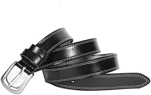 Women Skinny Genuine Leather Belt for Pants Dresses Jeans with Polished Alloy Pin Buckle (Suit pants size 35”-37”, Black)