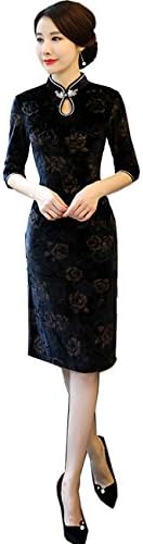 Femirah Women's Chinese Qipao Cheongsam Dress Velvet Evening Party Gown