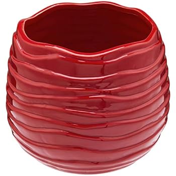5.5 Inch Red Ceramic Wavy Design Plant Flower Planter Container Pot/Decorative Centerpiece Bowl Vase
