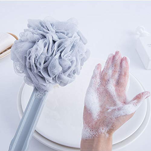 Body Bath Shower Brush Loofah Sponge, with Double Layer Soft & Stiff Bristles,Long Handle Loofahs Back Scrubber Mesh for Skin Exfoliating Massage Suitable for Wet or Dry, Men and Women (Gray Blue) - Thumbnail 5
