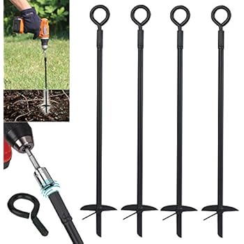 Ashman Black Ground Anchor 15 Inches in Length and 10MM Thick in Diameter, Ideal for Securing Animals, Tents, Canopies, Sheds, Car Ports, Swing Sets (4 Pack)