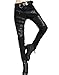 Minibee Women's Patchwork Leather Personalized Trousers Punk Style Black L