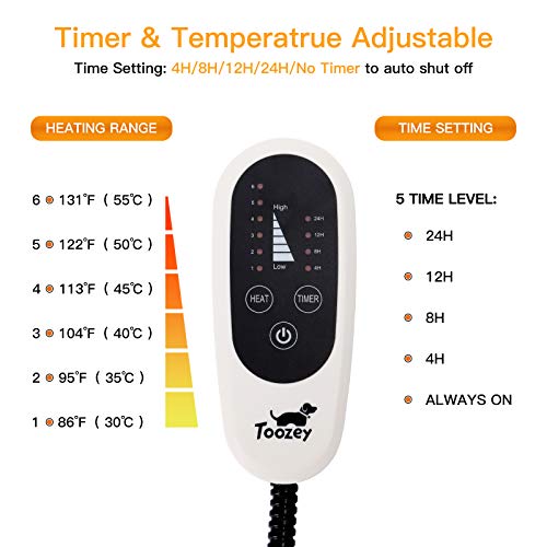 Toozey Pet Heating Pad, 6 Adjustable Temperature Dog Cat Heating Pad