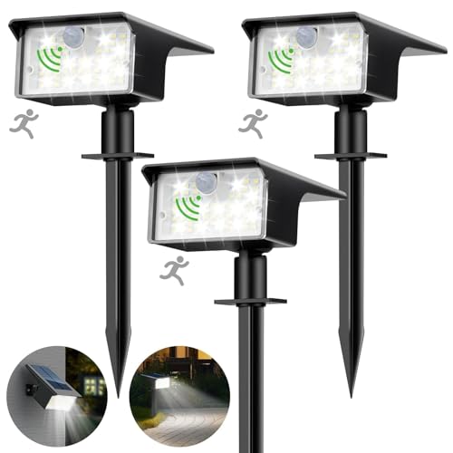 nipify Set of 3 Solar Motion Detector Lights, 62 LED Solar Outdoor Spotlight 3 Modes Outdoor Lighting Solar Light, Waterproof IP65 Solar Light for Garden, Pathway, Pathway, Cold White