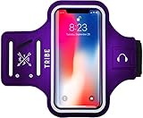 TRIBE Water Resistant Cell Phone Armband Case for iPhone 11, 11 Pro, 11 Pro Max, X, Xs, Xs Max, Xr, 8, 7, 6, Plus Sizes, Galaxy S10, S9, S8, S7, Plus Sizes and More. Adjustable Elastic Band & Key Slot