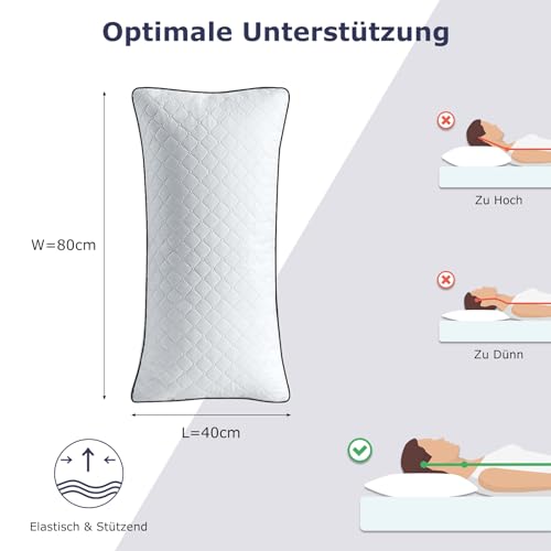 Slybear Pillow 40 x 80 cm, Set of 2, Orthopaedic Side Sleeper Pillow with Premium Filling, Breathable Neck Pillow, Sleeping, Seat, Bed, Sofa Cushion for Allergy Sufferers, Soft and Supportive Washable